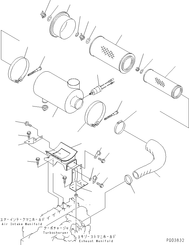 Engines Komatsu / SA6D108-1G S/N 16016-UP(sa6d107c) / AIR CLEANER (WITH INTAKE EXTENSION PIPE)(#28059-)(030170 : A1410-A2E4)