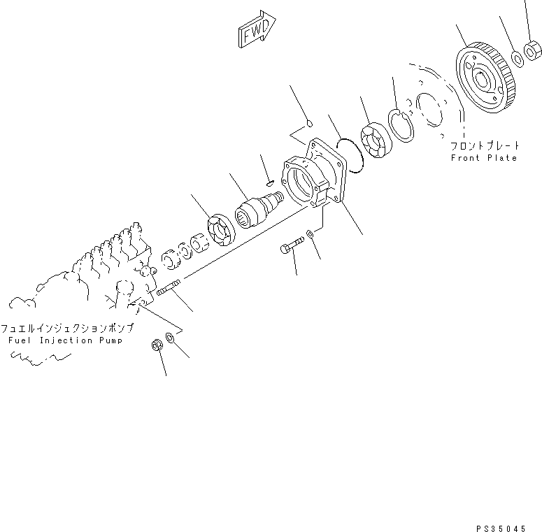 Komatsu parts book diagram for SA6D108-1A-7 S/N 10001-UP: FUEL INJECTION PUMP DRIVE
