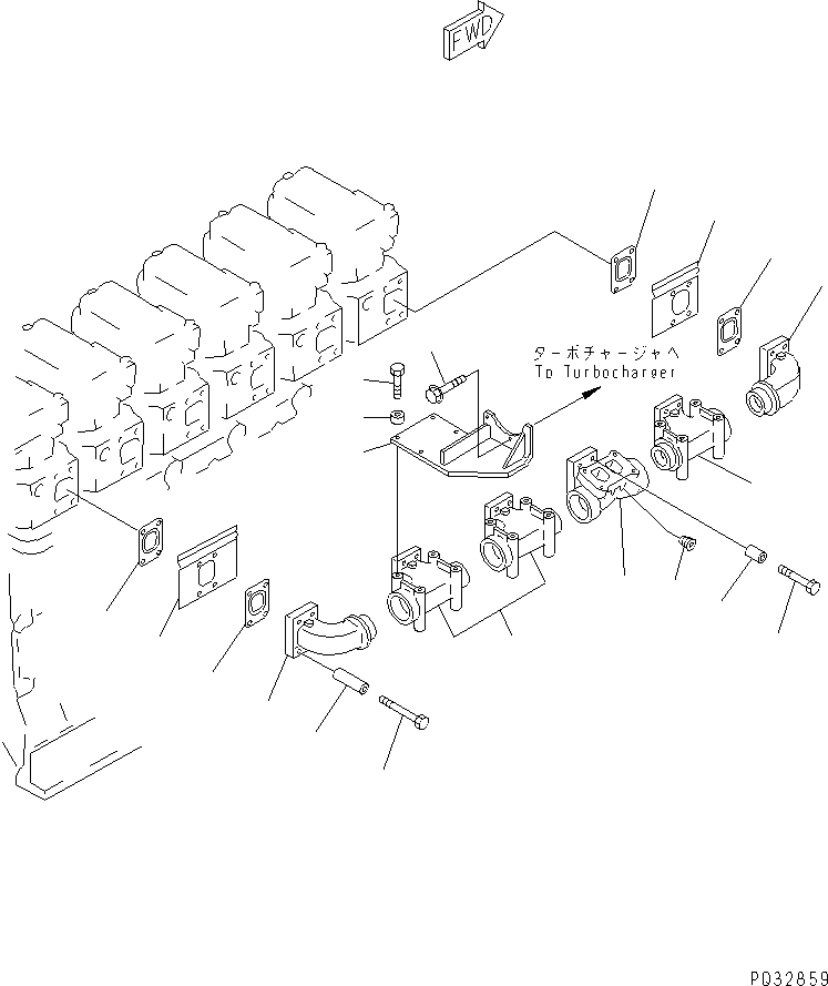 Komatsu parts book diagram for SA6D140-1FF-G S/N 10001-UP: EXHAUST MANIFOLD (WITHOUT EXHAUST BRAKE)(#20626-)