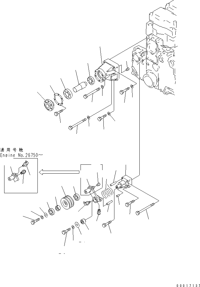 Komatsu parts book diagram for SA6D140-1FF-G S/N 10001-UP: FAN DRIVE (NON HARDENING PULLEY)(#17983-)