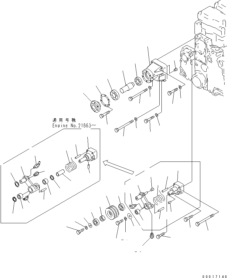 Komatsu parts book diagram for SA6D140-1FF-G S/N 10001-UP: FAN DRIVE (HARDENING PULLEY) (SANDY AND DUSTY SPEC.)(#17983-)
