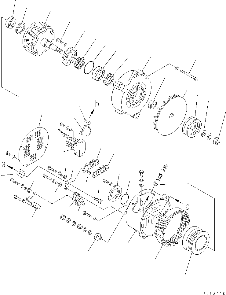 Komatsu parts book diagram for SA6D140-1FF-G S/N 10001-UP: ALTERNATOR (50A) (HARDENING PULLEY) (INNER PARTS)(#17983-)