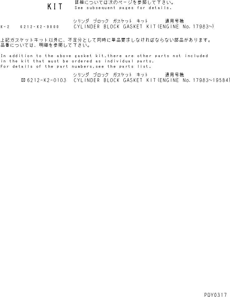 Komatsu parts book diagram for SA6D140-1FF-G S/N 10001-UP: CYLINDER BLOCK GASKET KIT(#17983-)