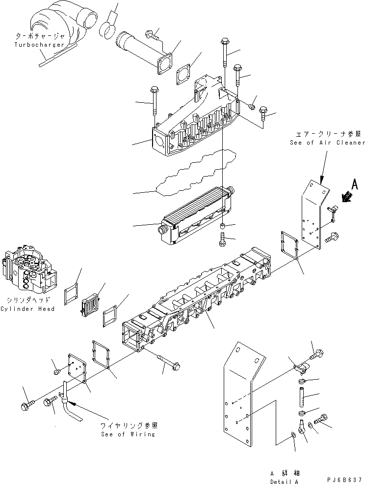 Komatsu parts book diagram for SA6D140E-3E-7 S/N 110001-UP: AIR INTAKE MANIFOLD AND AFTER COOLER
