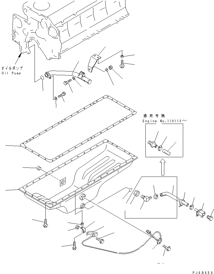 Komatsu parts book diagram for SA6D140E-3E-7 S/N 110001-UP: OIL PAN AND SUCTION TUBE