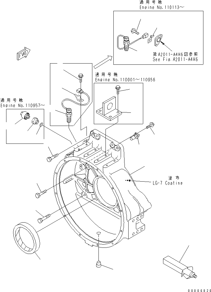 Komatsu parts book diagram for SA6D140E-3E-7 S/N 110001-UP: FLYWHEEL HOUSING