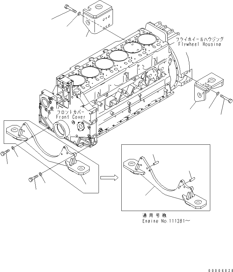 Komatsu parts book diagram for SA6D140E-3E-7 S/N 110001-UP: ENGINE MOUNTING
