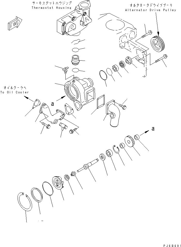 Komatsu parts book diagram for SA6D140E-3E-7 S/N 110001-UP: WATER PUMP