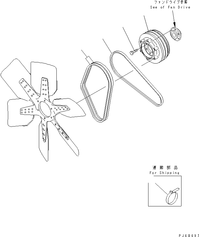Komatsu parts book diagram for SA6D140E-3E-7 S/N 110001-UP: FAN PULLEY AND V-BELT