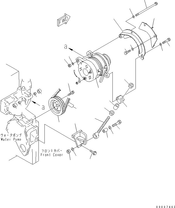 Komatsu parts book diagram for SA6D140E-3E-7 S/N 110001-UP: ALTERNATOR MOUNTING (35A) (WITH HARDENING PULLEY)(#110621-)