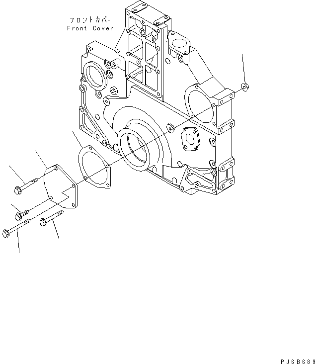 Komatsu parts book diagram for SA6D140E-3E-7 S/N 110001-UP: FRONT POWER TAKE OFF COVER (FOR COMPRESSOR LESS)