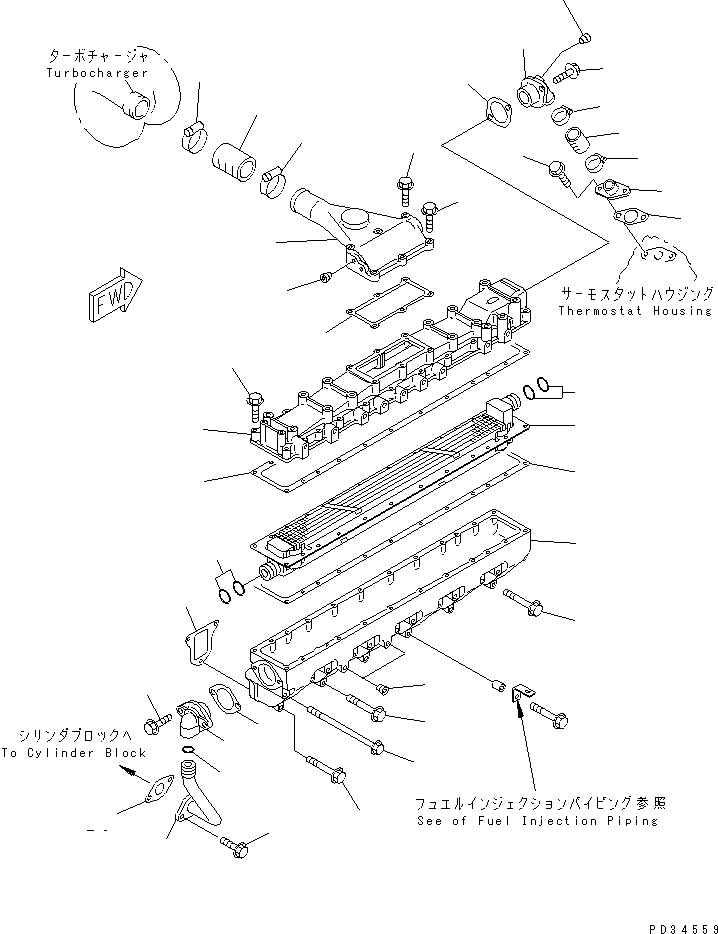 Komatsu parts book diagram for SA6D108E-2A-H7 S/N 19030-UP: AIR INTAKE MANIFOLD (FOR ELECTRICAL GOVERNOR)(#21722-25949)