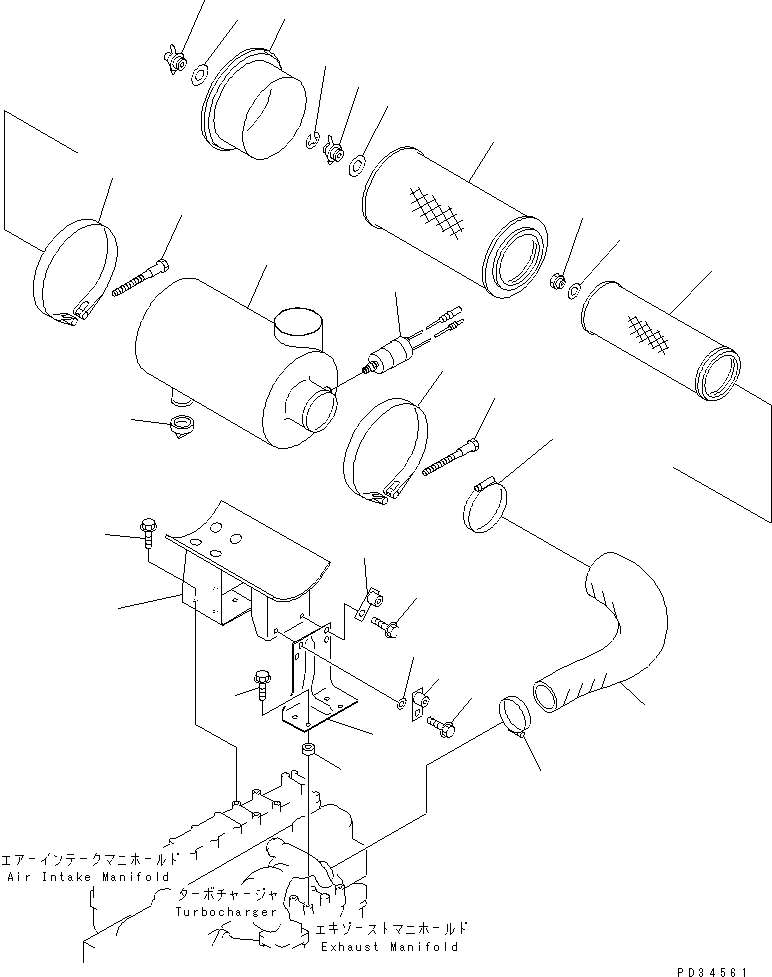 Komatsu parts book diagram for SA6D108E-2A-H7 S/N 19030-UP: AIR CLEANER (WITH INTAKE EXTENSION PIPE)(#21722-27194)