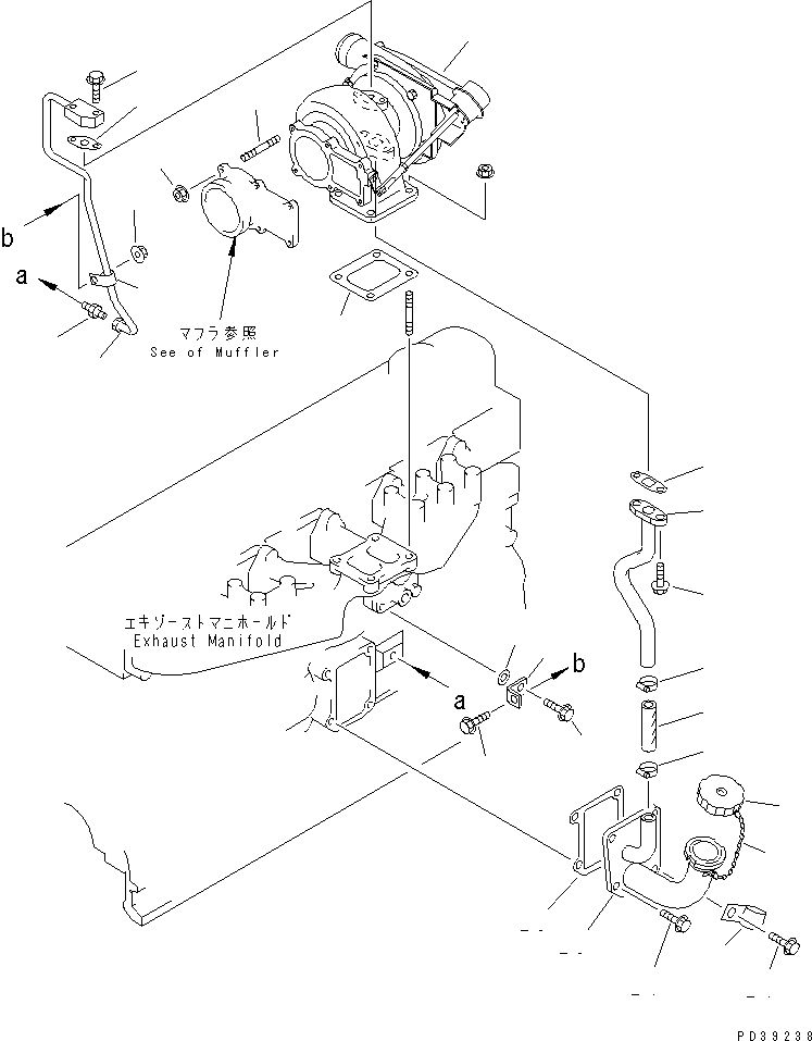 Komatsu parts book diagram for SA6D108E-2A-H7 S/N 19030-UP: TURBOCHARGER OIL PIPING(#25950-)