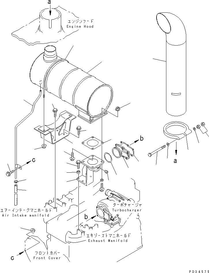 Komatsu parts book diagram for SA6D108E-2A-H7 S/N 19030-UP: MUFFLER(#25950-30795)
