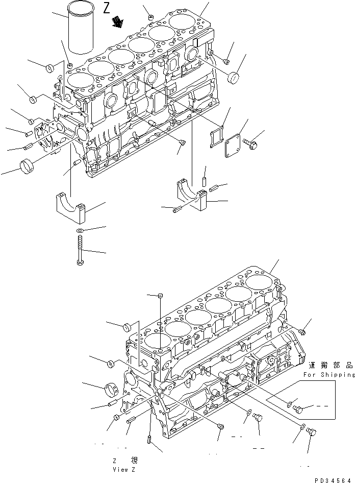 Komatsu parts book diagram for SA6D108E-2A-H7 S/N 19030-UP: CYLINDER BLOCK (FOR ERECTRICAL GOVERNOR)(#21722-29484)