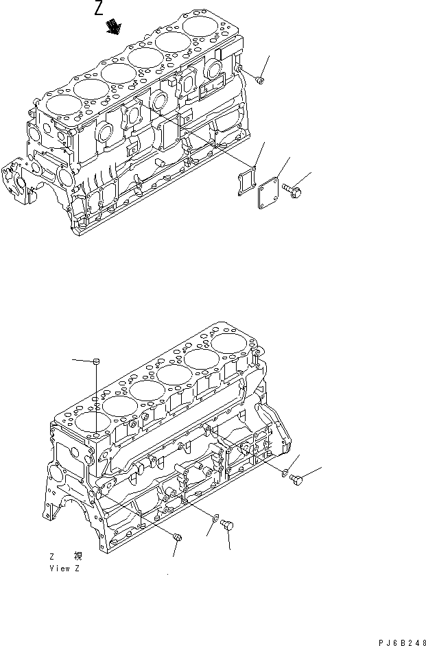 Komatsu parts book diagram for SA6D108E-2A-H7 S/N 19030-UP: CYLINDER BLOCK BLIND PLUG (FOR ERECTRICAL GOVERNOR)(#29532-)
