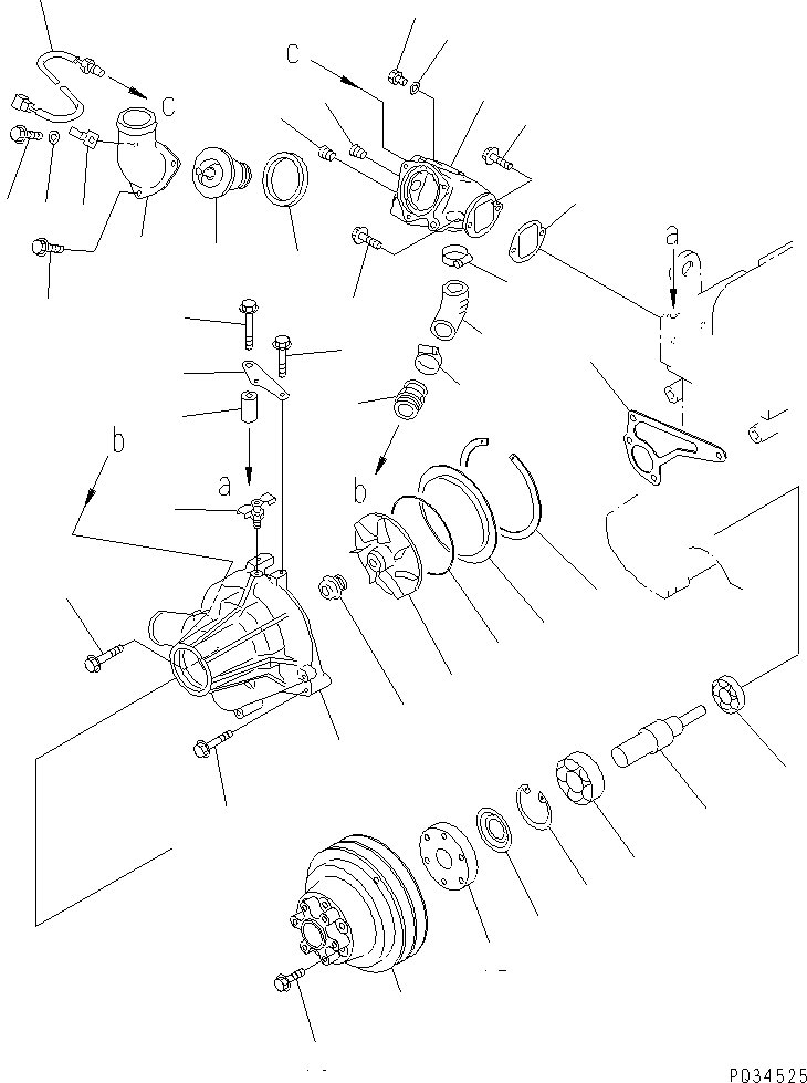 Komatsu parts book diagram for SA6D108E-2A-H7 S/N 19030-UP: WATER PUMP (WITH NON HARDENING PULLEY)(#21722-35965)