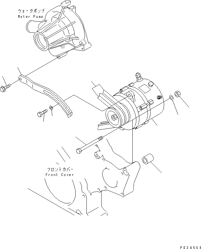 Komatsu parts book diagram for SA6D108E-2A-H7 S/N 19030-UP: ALTERNATOR MOUNTING (50A) (WITH NON HARDENING PULLEY)(#21722-30645)