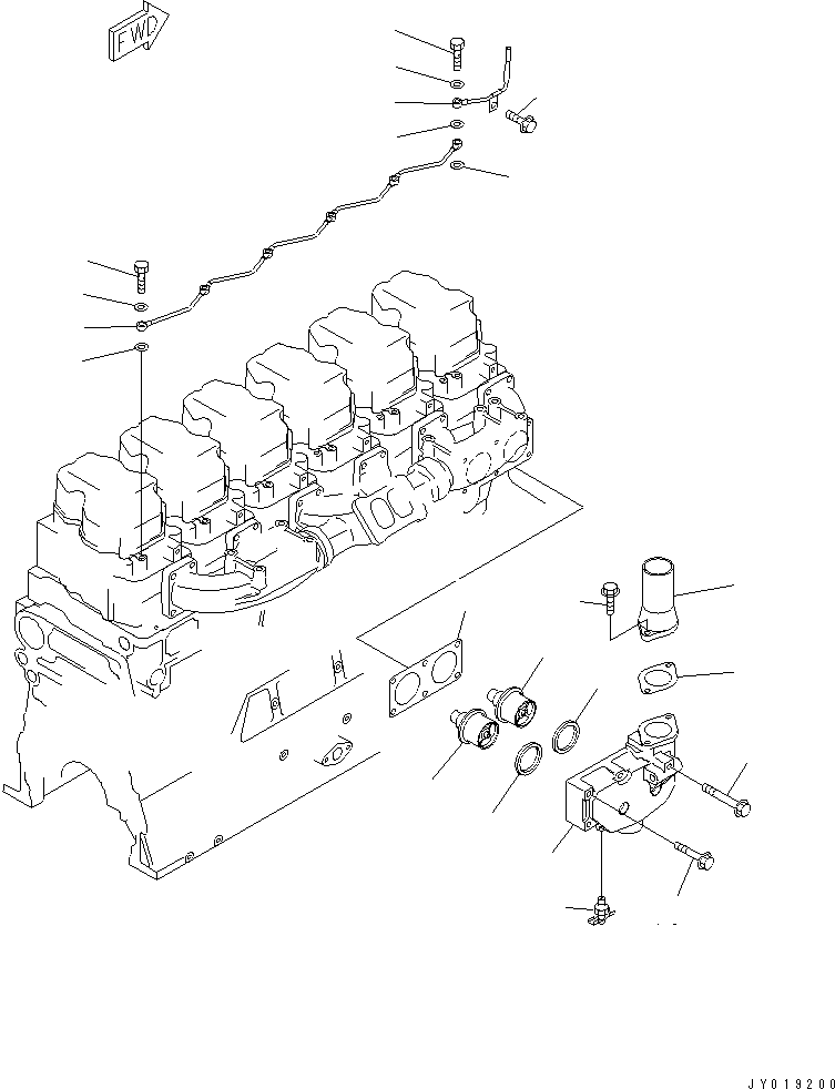 Komatsu parts book diagram for SA6D140E-3L-7 S/N 110001-UP: THERMOSTAT AND AIR VENT