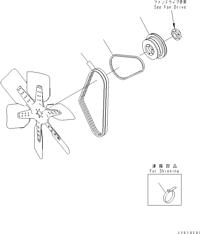 Komatsu parts book diagram for SA6D140E-3L-7 S/N 110001-UP: FAN PULLEY AND V-BELT