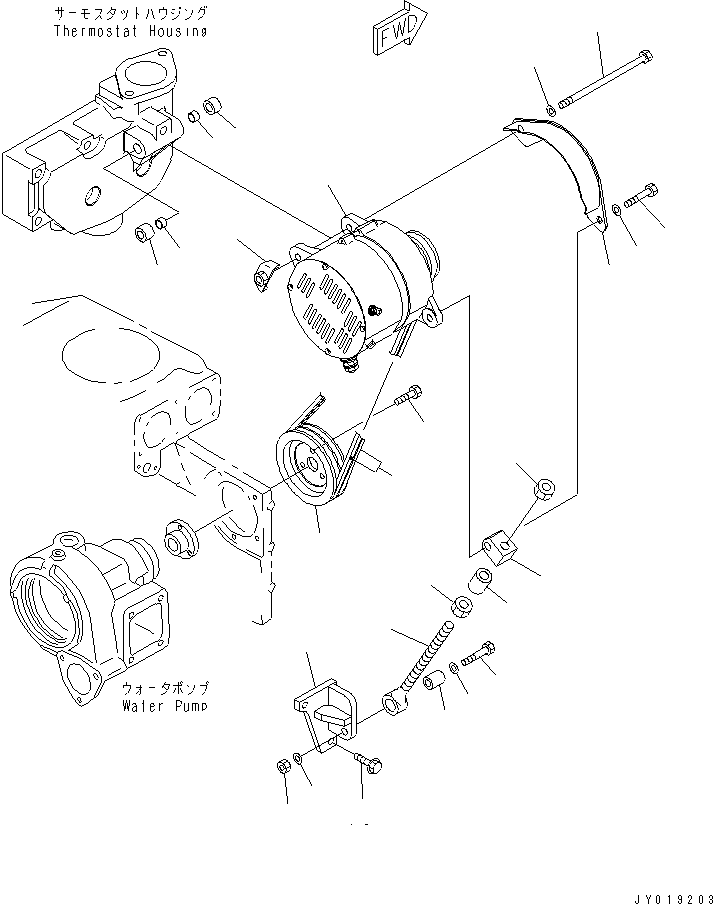 Komatsu parts book diagram for SA6D140E-3L-7 S/N 110001-UP: ALTERNATOR MOUNTING (75A) (SANDY AND DUSTY SPEC.)