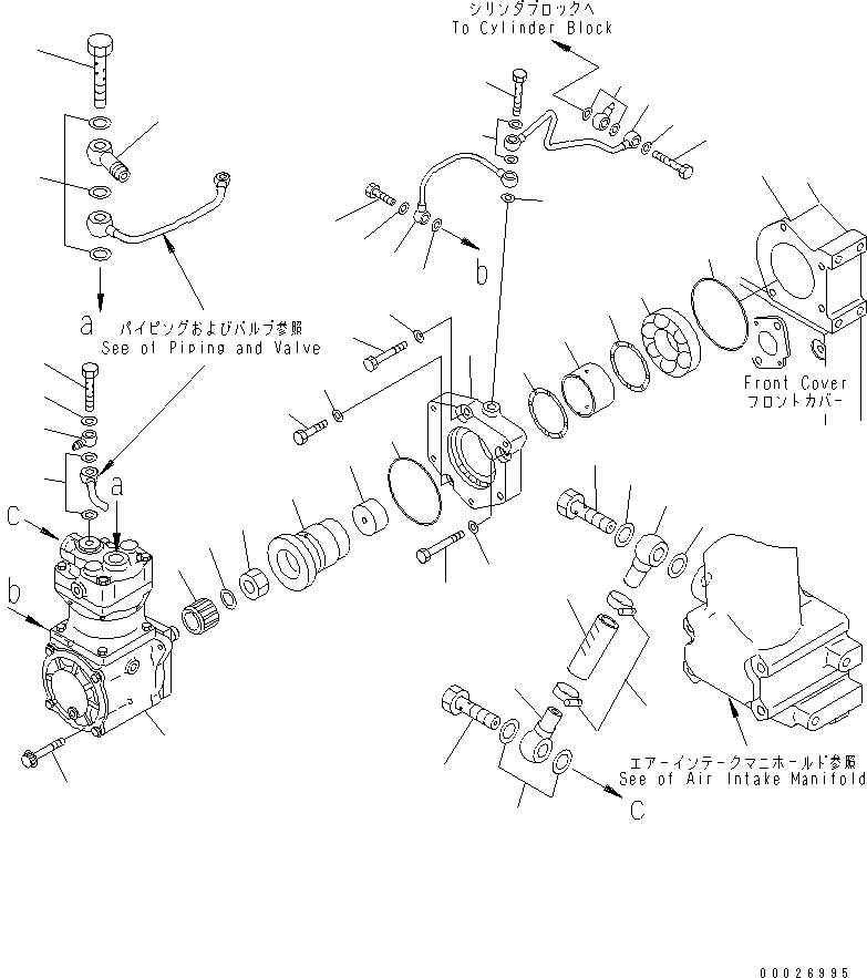 Komatsu parts book diagram for SA6D140E-3L-7 S/N 110001-UP: AIR COMPRESSOR MOUNTING