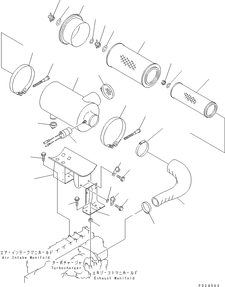 Komatsu parts book diagram for SA6D108E-2A-S7 S/N 19030-UP: AIR CLEANER(#21722-25553)