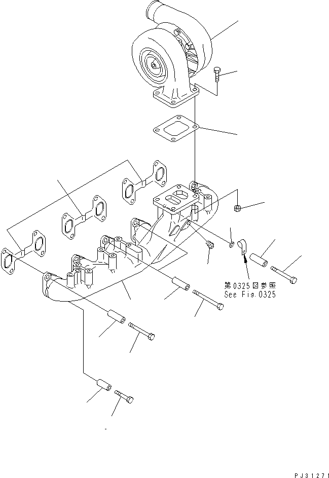 Engines Komatsu / SA6D110-1J S/N 50202-UP(sa6d116c) / EXHAUST MANIFOLD AND TURBOCHARGER (EXCEPT JAPAN)(030070 : 0152)