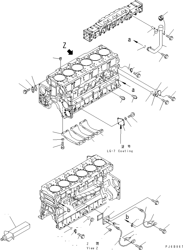 Komatsu parts book diagram for SA6D140E-3CM-7 S/N 110001-UP: CYLINDER BLOCK COVER AND OIL FILLER (WITH WATER TEMPERATURE SENSOR)