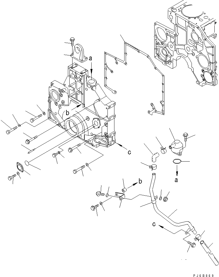 Komatsu parts book diagram for SA6D140E-3CM-7 S/N 110001-UP: FRONT COVER MOUNTING AND BREATHER