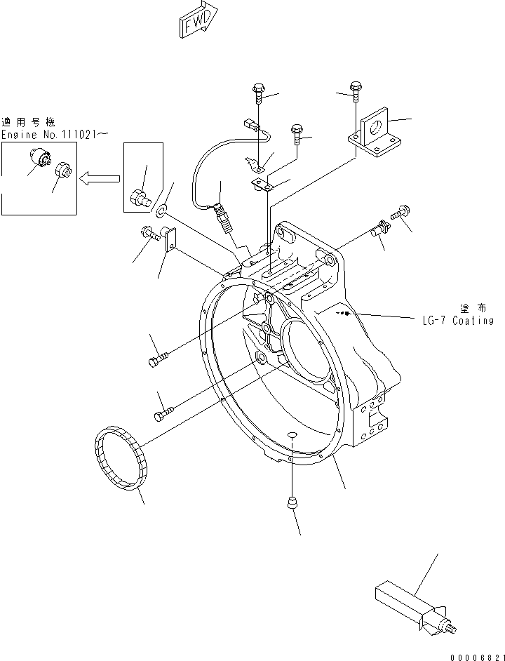 Komatsu parts book diagram for SA6D140E-3CM-7 S/N 110001-UP: FLYWHEEL HOUSING
