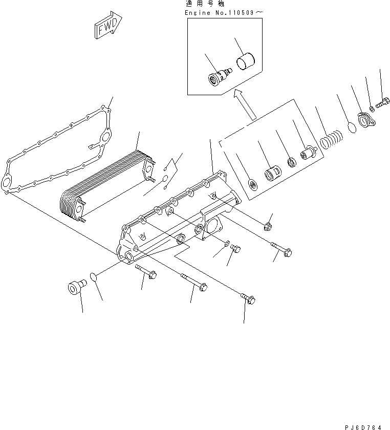 Komatsu parts book diagram for SA6D140E-3CM-7 S/N 110001-UP: OIL COOLER