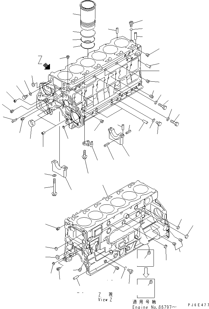 Komatsu parts book diagram for SA6D125E-2A-KU S/N 60721-UP: CYLINDER BLOCK(#75758-)