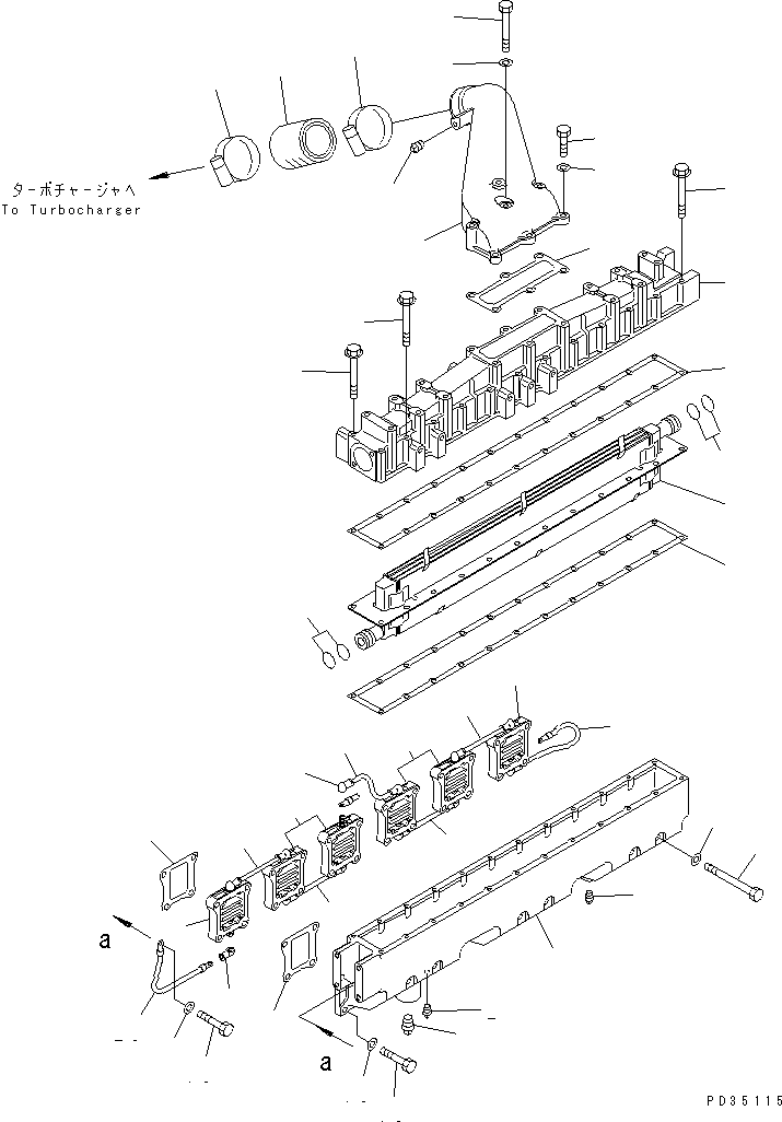 Komatsu parts book diagram for SA6D125E-2A-C S/N 60721-UP: AIR INTAKE MANIFOLD AND AFTER COOLER(#74372-)