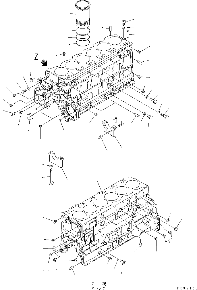 Komatsu parts book diagram for SA6D125E-2A-C S/N 60721-UP: CYLINDER BLOCK (1/2) (FOR BYPASS FILTER)(#69113-75757)