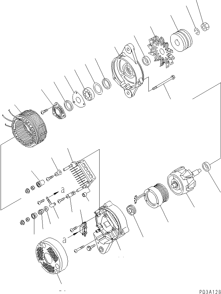 Komatsu parts book diagram for SA6D125E-2A-C S/N 60721-UP: ALTERNATOR (35A) (WITH NON HARDENING PULLEY) (INNER PARTS)