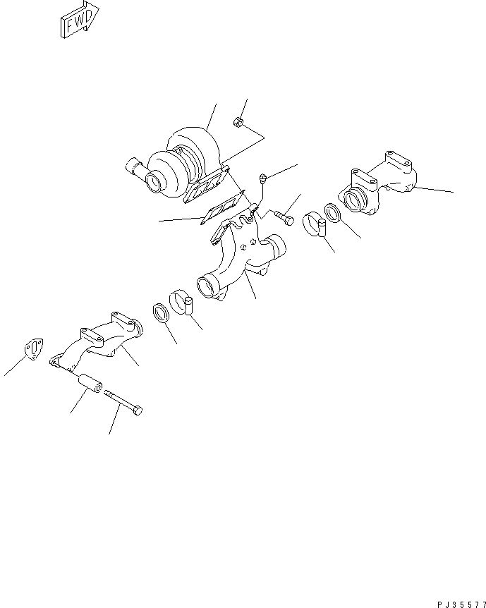 Komatsu parts book diagram for SA6D125-1T S/N 31492-UP: EXHAUST MANIFOLD AND TURBOCHARGER