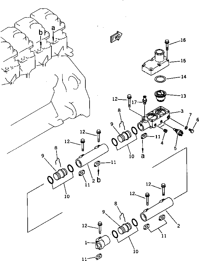 Komatsu parts book diagram for SA6D125-1T S/N 31492-UP: WATER MANIFOLD AND THERMOSTAT