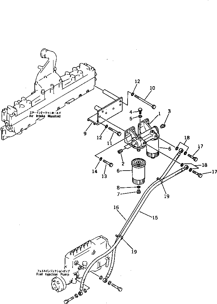 Komatsu parts book diagram for SA6D125-1T S/N 31492-UP: FUEL FILTER AND PIPING
