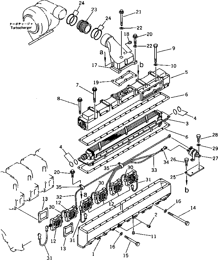 Engines Komatsu / SA6D140-A-1T S/N 12599-UP(sa6d146r) / AIR INTAKE MANIFOLD AND AFTER COOLER(030040 : 0131)
