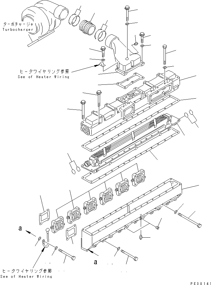 Engines Komatsu / SA6D140-1HH S/N 17739-UP(sa6d147r) / AIR INTAKE MANIFOLD AND AFTER COOLER(030030 : A1310-A4C8)
