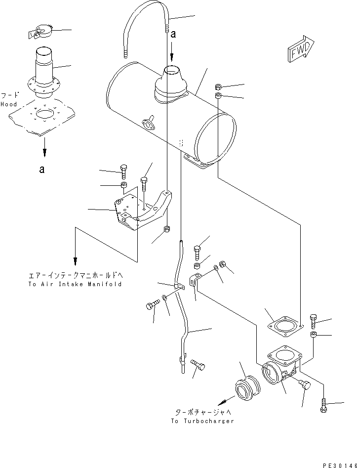 Komatsu parts book diagram for SA6D140-1EE S/N 17739-UP: MUFFLER(#19972-)