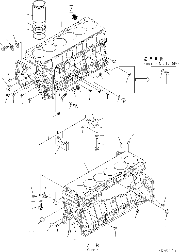 Komatsu parts book diagram for SA6D140-1EE S/N 17739-UP: CYLINDER BLOCK (COLD TERRAIN SPEC.)