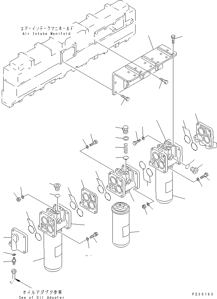 Komatsu parts book diagram for SA6D140-1EE S/N 17739-UP: OIL FILTER (WITH BY-PASS OIL FILTER)(#19930-)