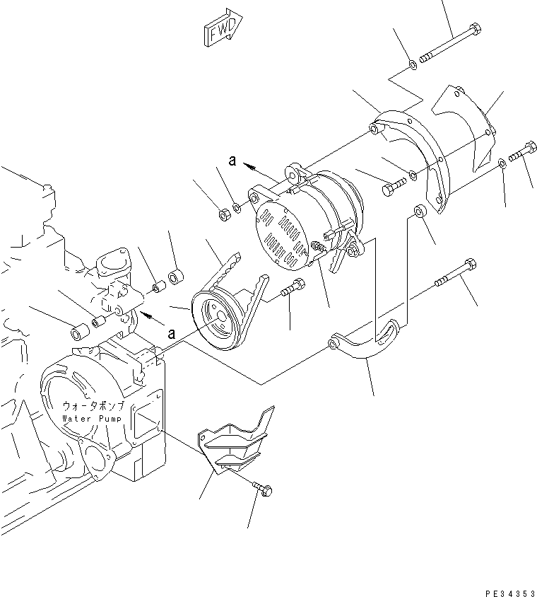 Komatsu parts book diagram for SA6D140-1EE S/N 17739-UP: ALTERNATOR MOUNTING (50A) (INJURY FROM SALT TERRAIN SPEC.) (WITH COVER)(#19807-)