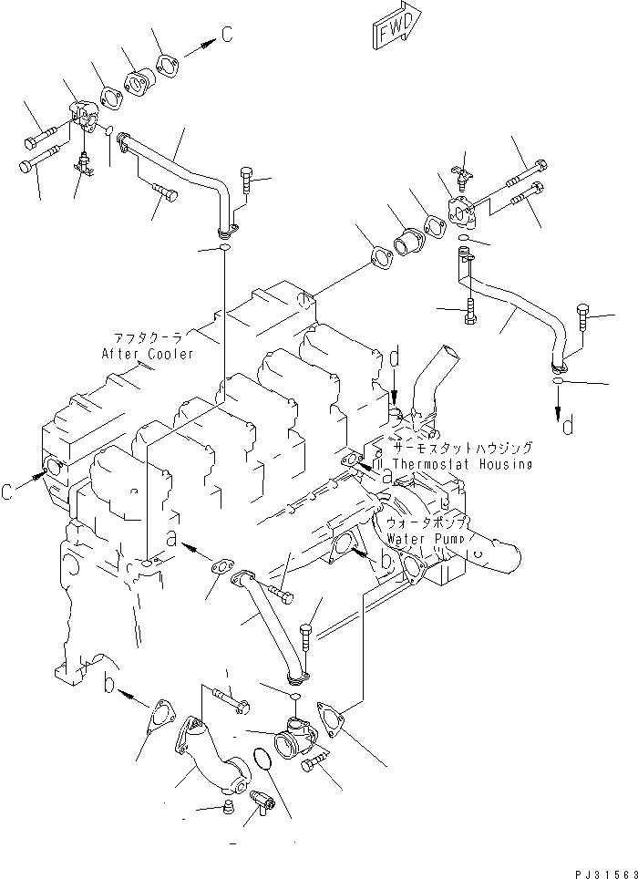 Komatsu parts book diagram for SA6D140-1E S/N 10428-UP: WATER PIPING