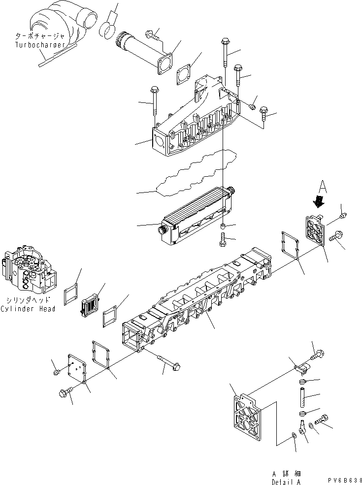 Komatsu parts book diagram for SA6D140E-3C-7 S/N 110001-UP: AIR INTAKE MANIFOLD AND AFTER COOLER