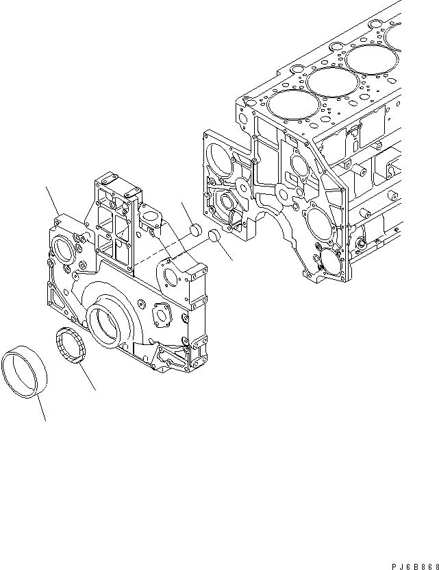 Komatsu parts book diagram for SA6D140E-3C-7 S/N 110001-UP: FRONT COVER (FRONT POWER TAKE OFF SPEC.) (WITH SLEEVE)