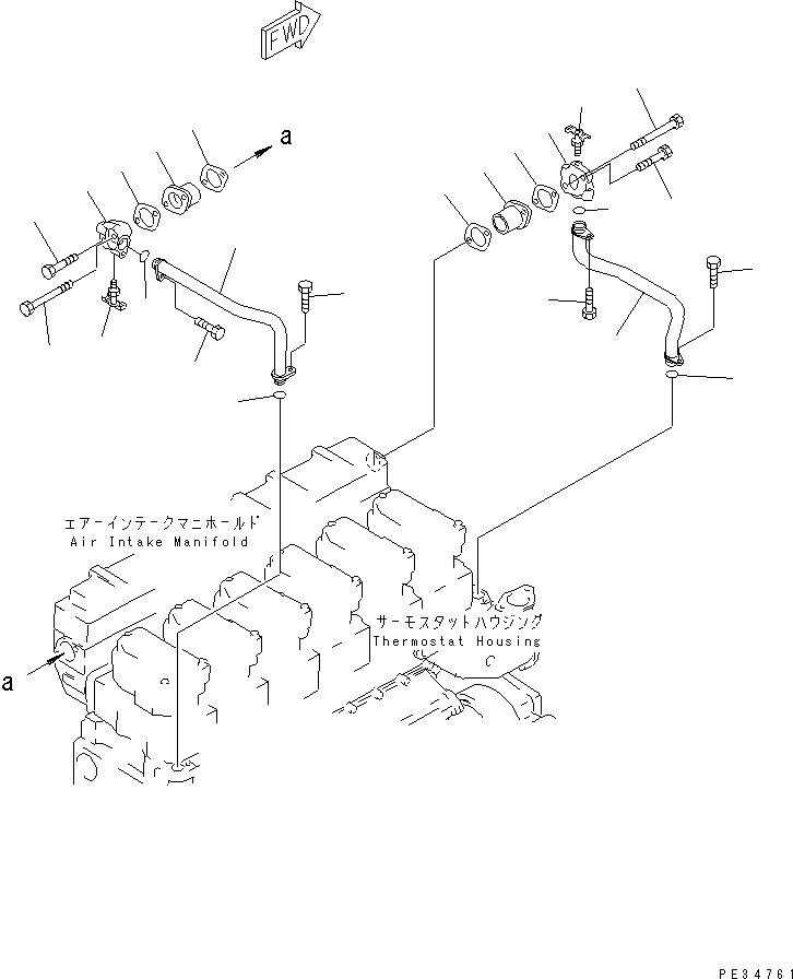 Komatsu parts book diagram for SA6D140E-2B-7 S/N 22537-UP: AFTERCOOLER WATER PIPING